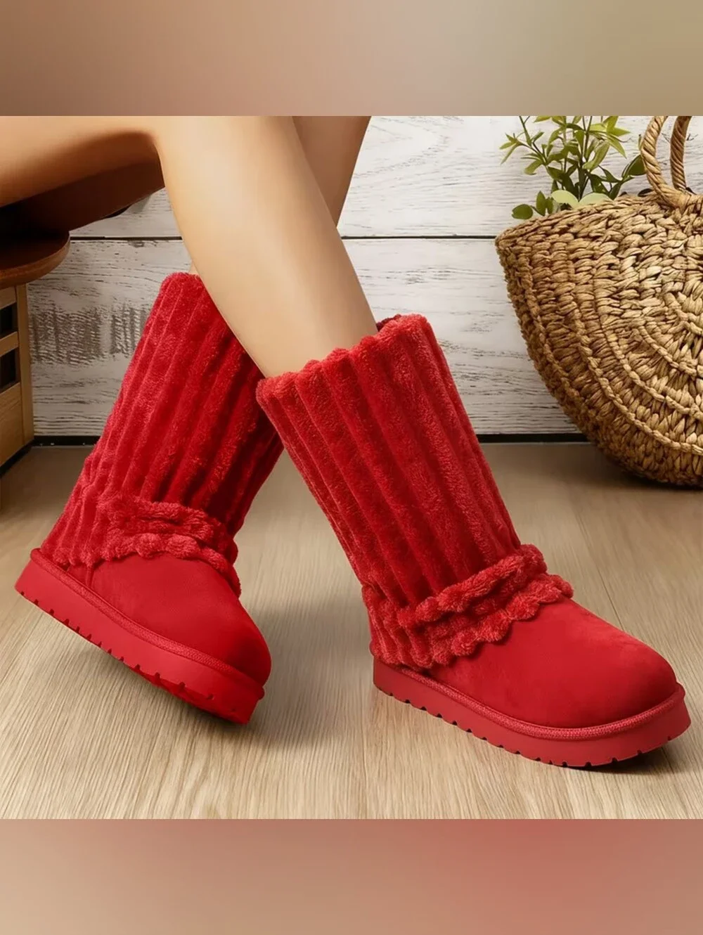 Cozy Plush Vibrant Red Faux Fur Slouch Women's Boots